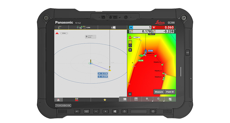 Leica iCON CC80 feltkontroller med iCON site programvare og utstikkingsapplikasjonen.